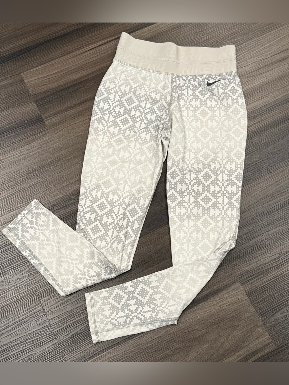 Nike Pro Geometric Print Training Leggings Women’s M Gray White